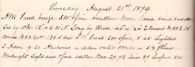 21 August 1879: SS Kangaroo remark book entry